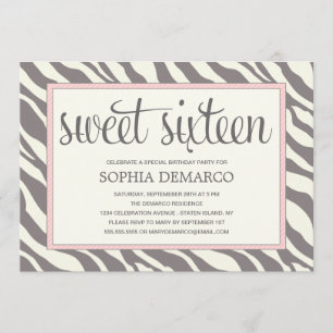 ZEBRA SWEET 16 BIRTHDAY INVITATION