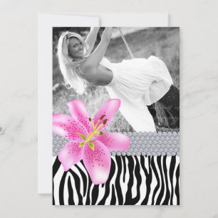Zebra Sweet 16 Birthday Party Pink Lily Flower Invitation