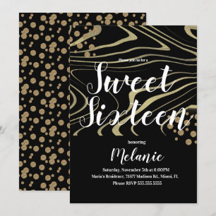 Zebra Sweet 16 Glitter Faux Gold and Foil Geo Invitation