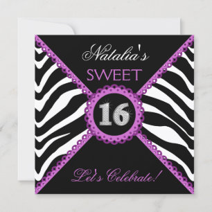 Zebra Sweet Sixteen Purple Lace Bling Invitations