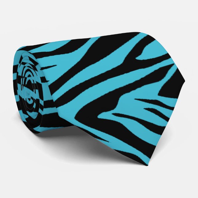 Zebra- Teal Blue & Black Tie (Rolled)