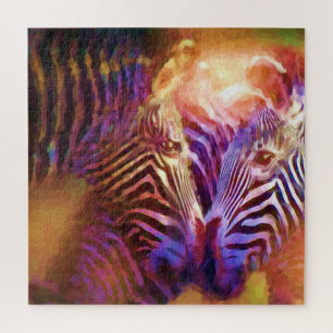 Zebra tender moment pastel contemporary animal art jigsaw puzzle