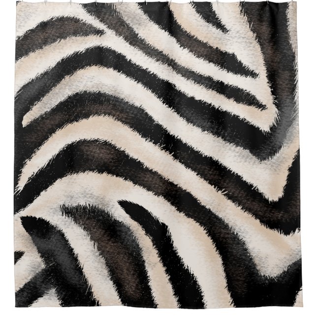 Zebra Texture: Hand Drawing, African. Shower Curtain (Front)