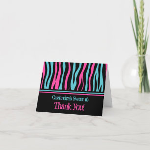 Zebra thank you Sweet 16 birthday Card