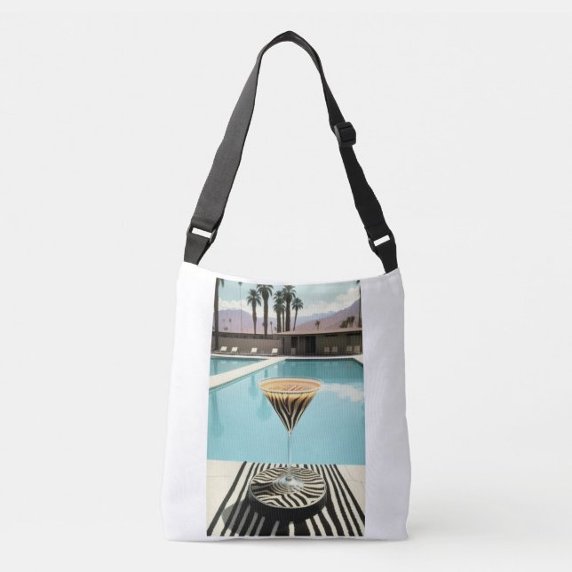 Zebra Themed Palm Springs Pool Retro Cocktail  Crossbody Bag (Front)