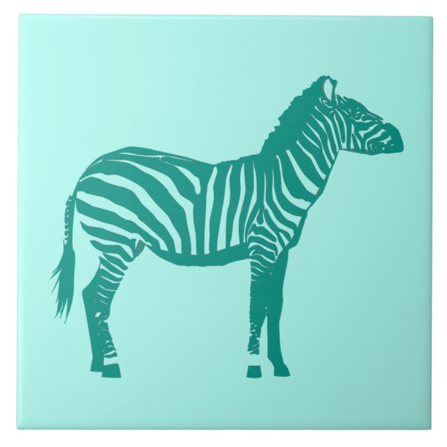 Zebra - Turquoise and Aqua Ceramic Tile (Front)
