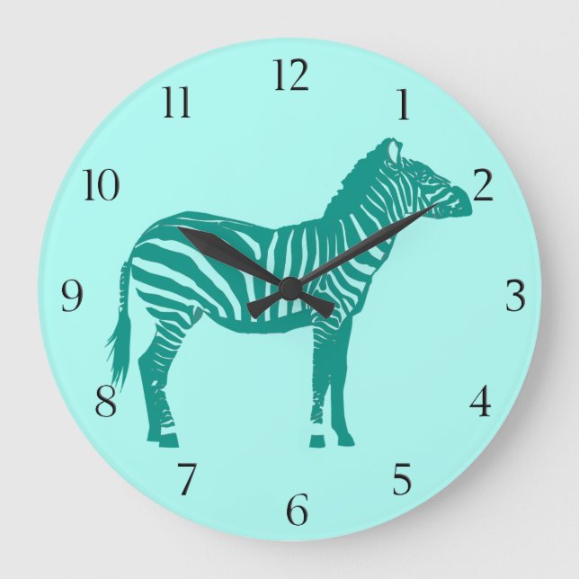 Zebra - Turquoise and Aqua Large Clock (Front)