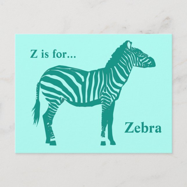 Zebra - Turquoise and Aqua Postcard (Front)