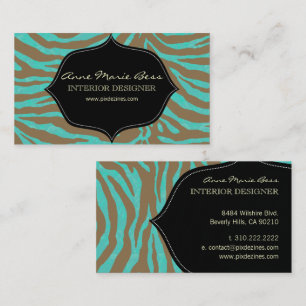 Zebra + turquoise Damask Business Card