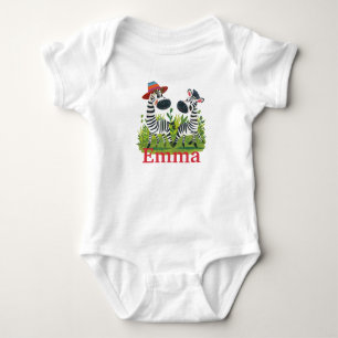 Zebra Twins in the Wild and Personalised Name Baby Bodysuit