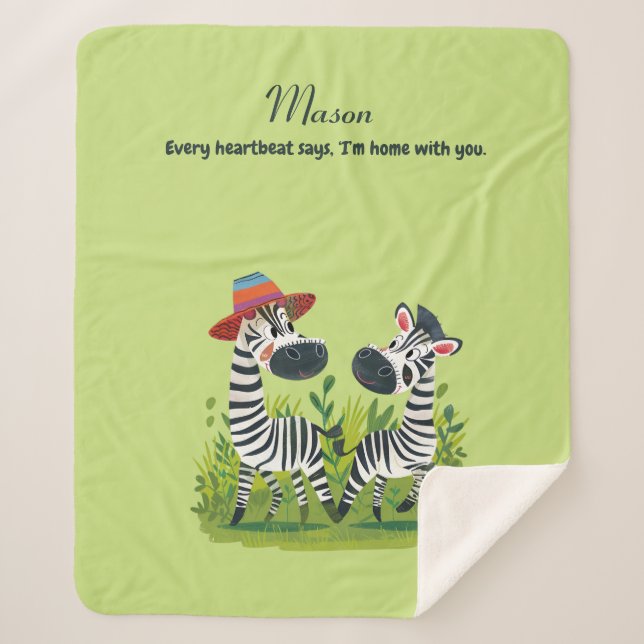 Zebra Twins in the Wild and Personalised Name Sherpa Blanket (Front)