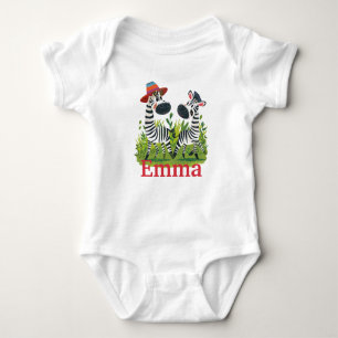 Zebra Twins in the Wild and Personalized Name Baby Bodysuit