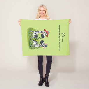 Zebra Twins in the Wild and Personalized Name Fleece Blanket