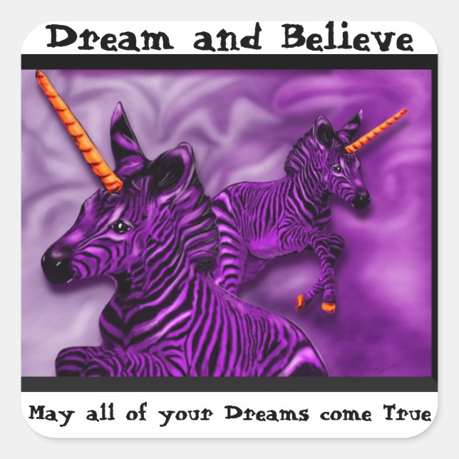 Zebra Unicorns with inspirational saying Square Sticker (Front)