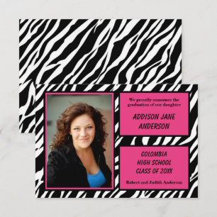 Zebra w/Pink Trim with Photo-3x5 Grad Announcement
