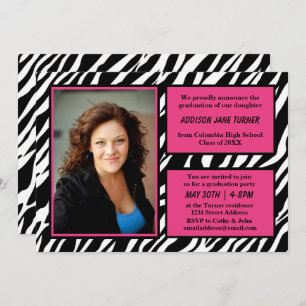 Zebra w/Pink Trim with Photo - Grad Announcement