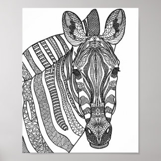 Zebra Wall Art, Zentangle Wall Art, Zebra Poster