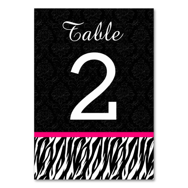 ZEBRA Wedding Table Number 1 with HOT PINK V2 (Front)