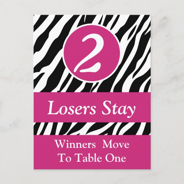 Zebra Wild Animal Print Bunco Table Number Card #2 (Front)