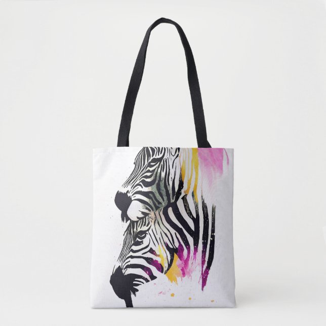 Zebra Wild Nature Animal Colors Art Painting Tote Bag (Front)