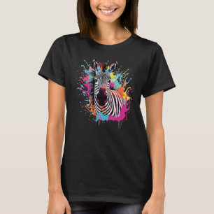 Zebra Wildlife Animal Lover Colourful Splash Art T-Shirt