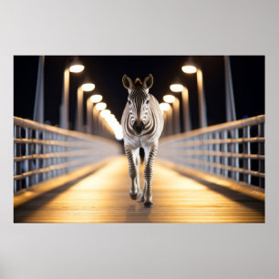 Zebra Wildlife Animal On Street Outdoors Poster