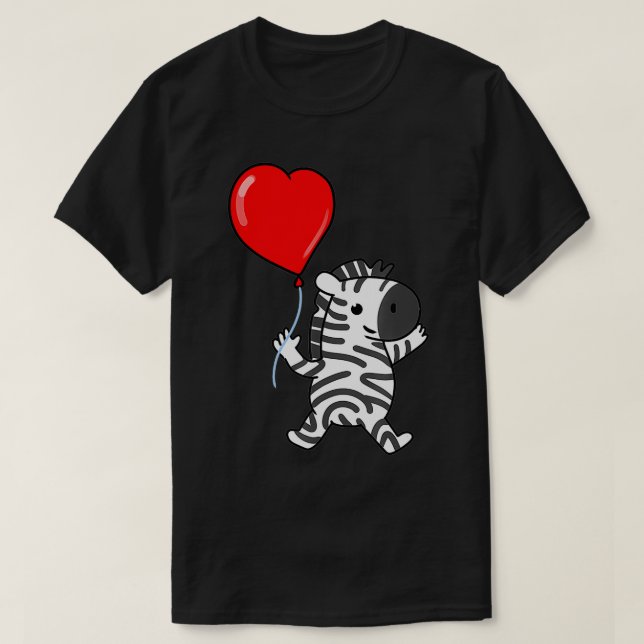 Zebra With Heart Balloon Valentines Day Zebra  T-Shirt (Design Front)