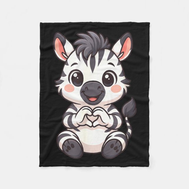 Zebra with heart women girls kids heart cute zebra fleece blanket (Front)