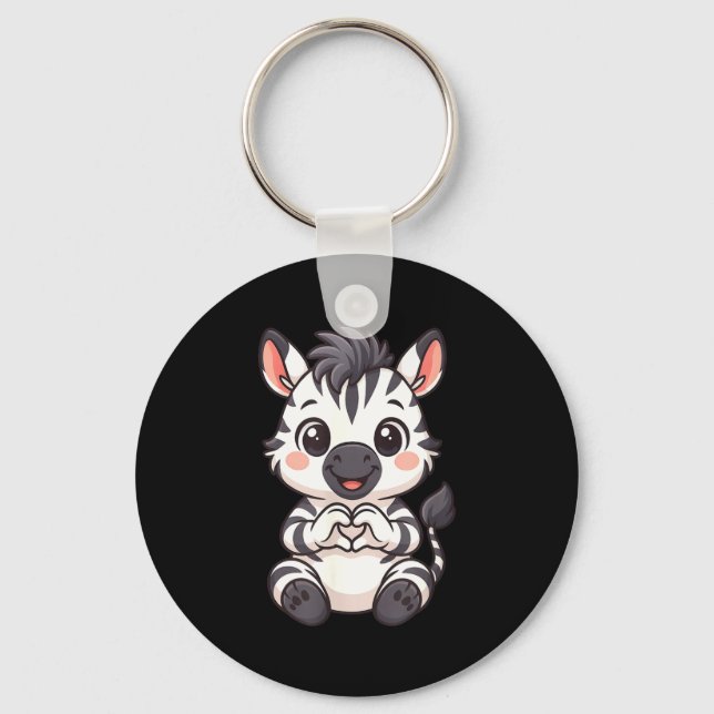Zebra with heart women girls kids heart cute zebra key ring (Front)