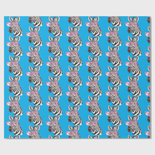 Zebra with Pink Glasses Blue Bg Wrapping Paper