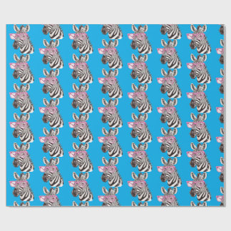 Zebra with Pink Glasses Blue Bg Wrapping Paper