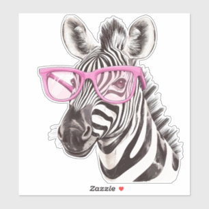 Zebra with Pink Glasses Custom-Cut Vinyl Sticker