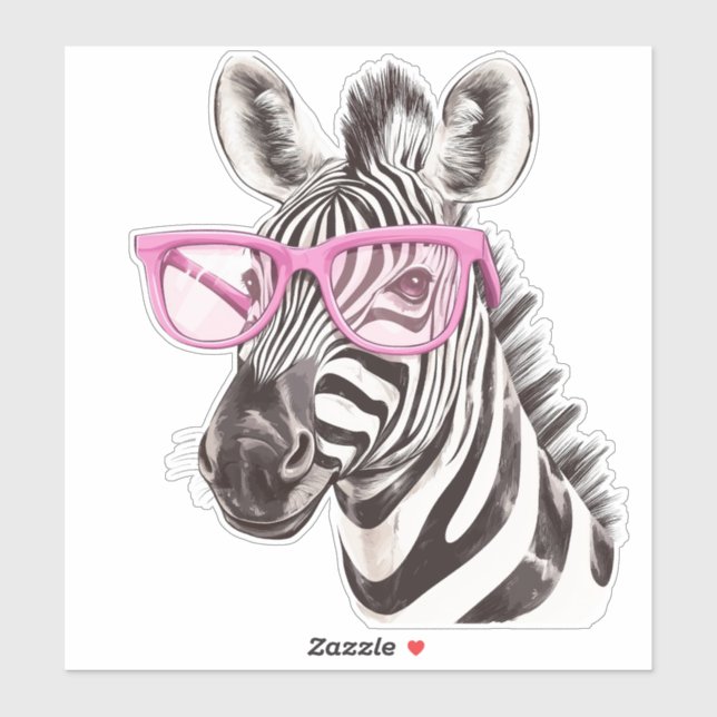 Zebra with Pink Glasses Custom-Cut Vinyl Sticker (Sheet)