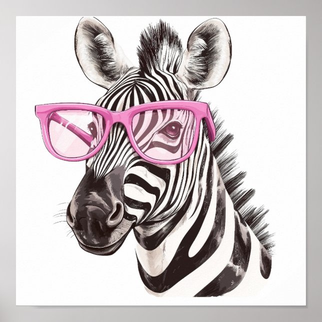 Zebra with Pink Glasses Poster (Front)