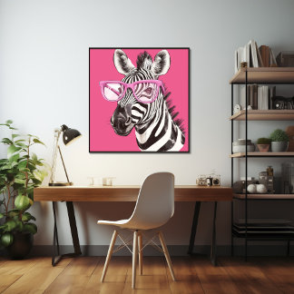 Zebra with Pink Glasses Poster