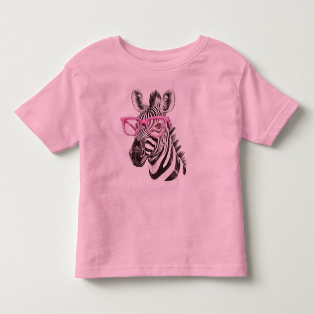 Zebra with Pink Glasses Toddler T-Shirt (Front)