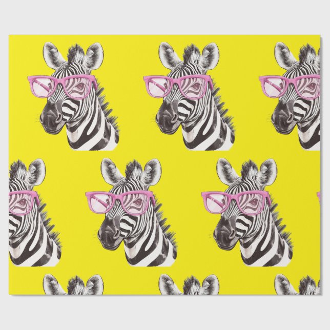 Zebra with Pink Glasses Wrapping Paper (Flat)