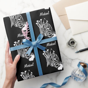 Zebra with Twisted White Stripes Silhouette Wrapping Paper