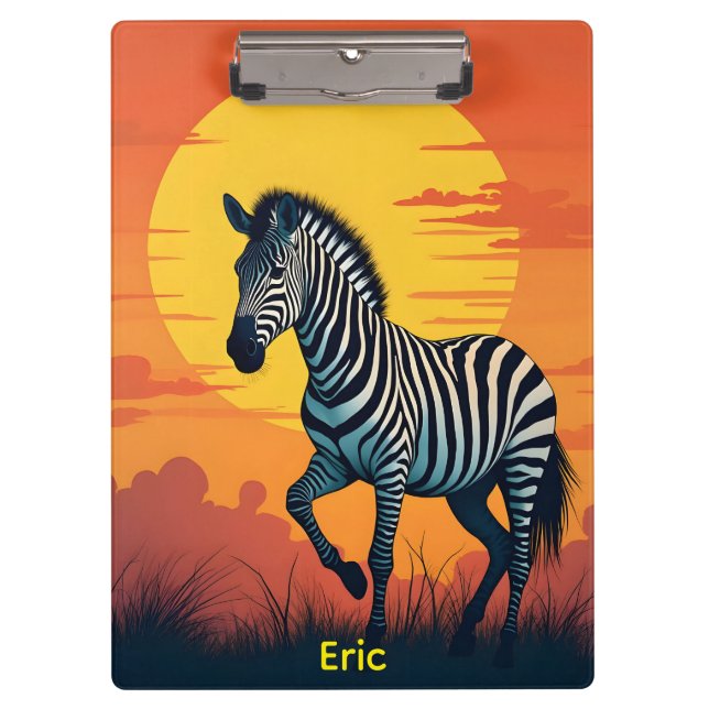 Zebra with Yellow Sun and Orange Sky Clipboard (Front)