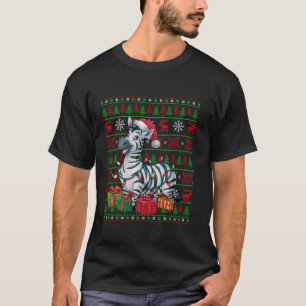 Zebra Xmas Lights Ugly Santa Hat Zebra Christmas T T-Shirt