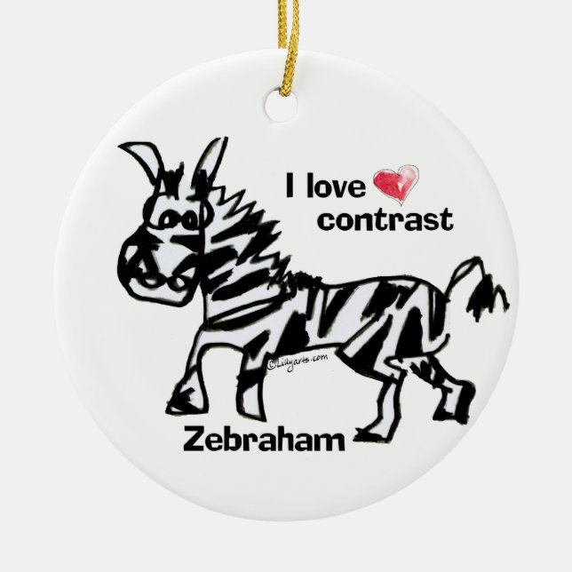 Zebraham- I love contrast Ceramic Tree Decoration (Front)