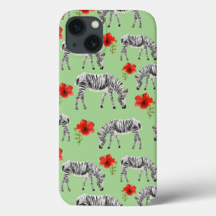 Zebras Among Hibiscus Flowers iPhone 13 Case