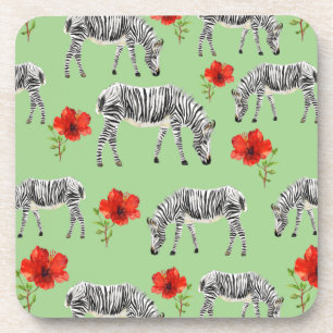 Zebras Among Hibiscus Flowers Coaster