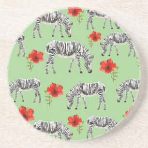 Zebras Among Hibiscus Flowers Coaster