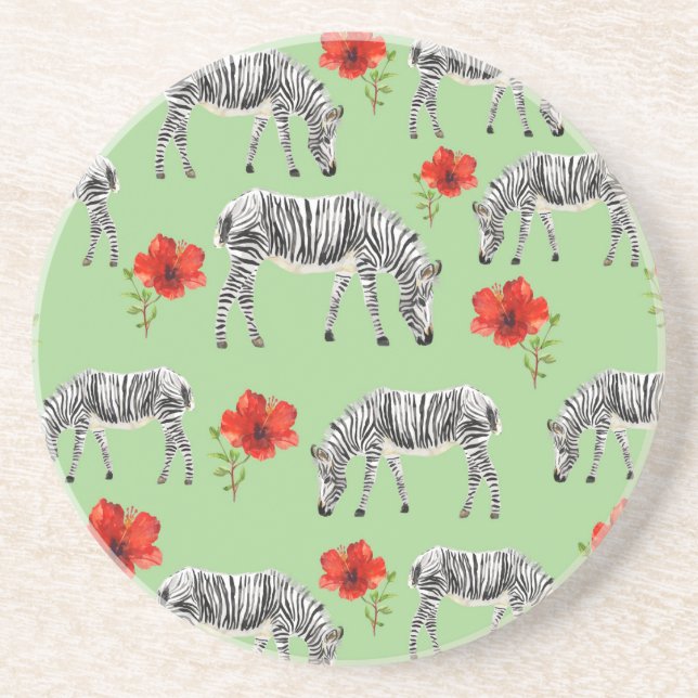 Zebras Among Hibiscus Flowers Coaster (Front)