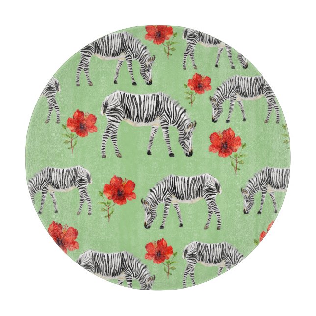 Zebras Among Hibiscus Flowers Cutting Board (Front)