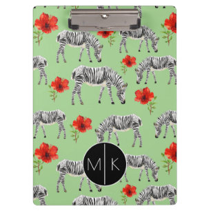 Zebras Among Hibiscus Flowers   Monogram Clipboard
