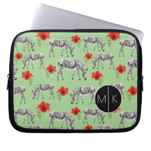 Zebras Among Hibiscus Flowers   Monogram Laptop Sleeve