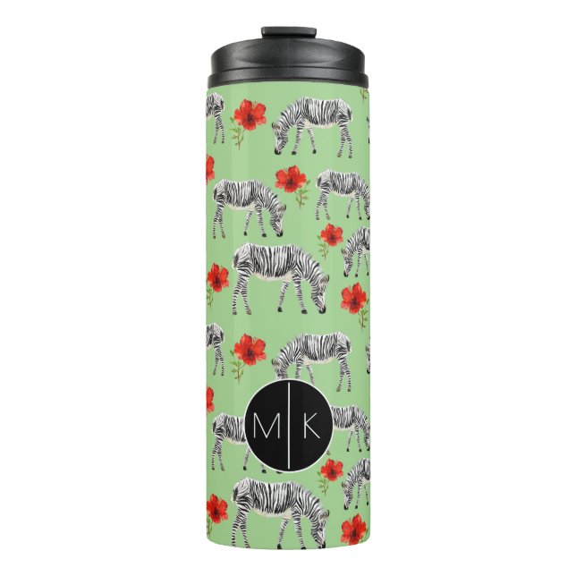 Zebras Among Hibiscus Flowers | Monogram Thermal Tumbler (Front)