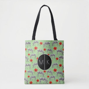 Zebras Among Hibiscus Flowers Monogram Tote Bag